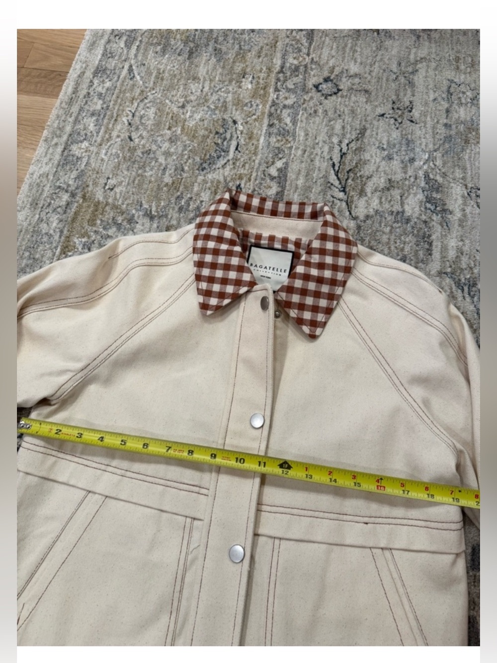 Bagatelle Cream Denim Farm Jacket with Gingham trim - Picture 7 of 11